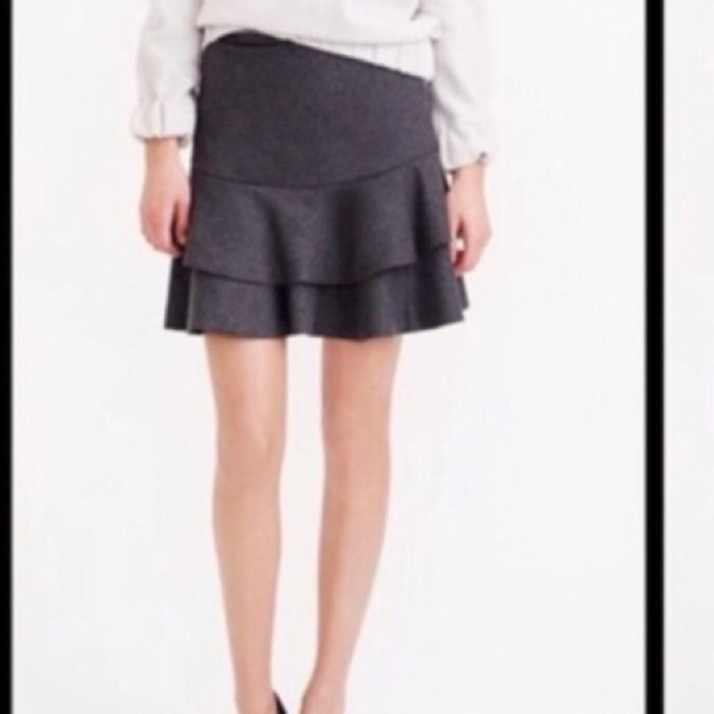 Grey J Crew wool blend ruffle skirt